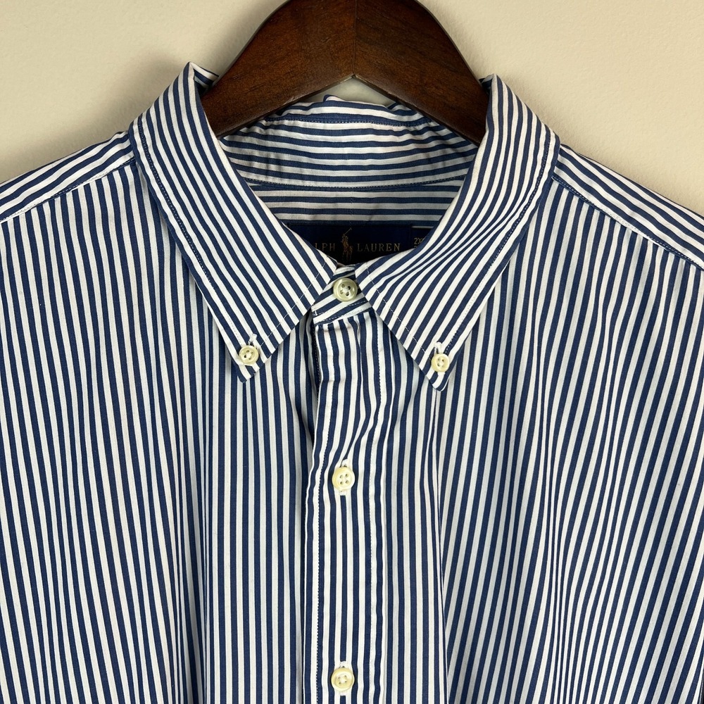 Ralph Lauren Shirt Men 2XLT Blue Stripe Button Down Long Sleeve Pony Logo Preppy - Picture 3 of 11
